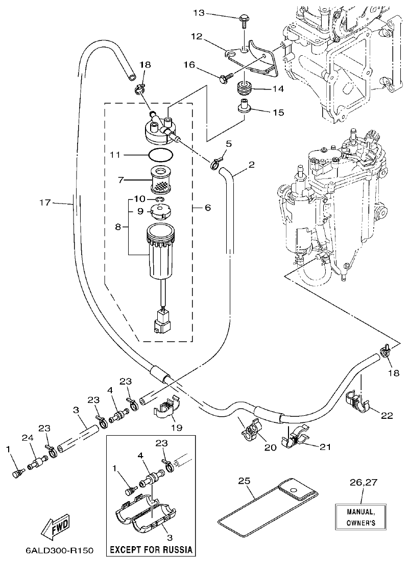 Yamaha F200CET, F225BET, FL200CET, FL225BET FUEL 1 parts diagram